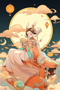 中国风中秋节手绘插画月亮兔子月饼20