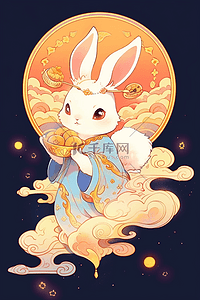 中国风中秋节手绘插画月亮兔子月饼7