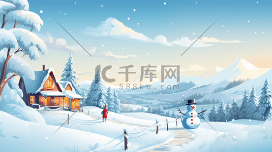 冬季田野自然风景插画3