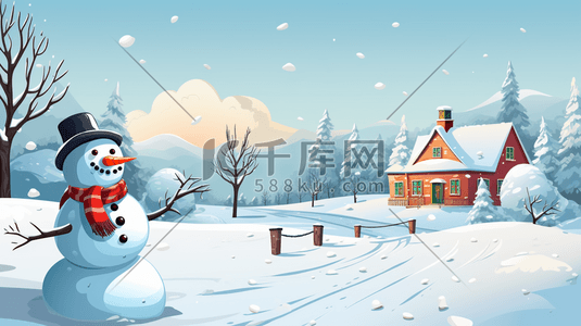 冬季田野自然风景插画11