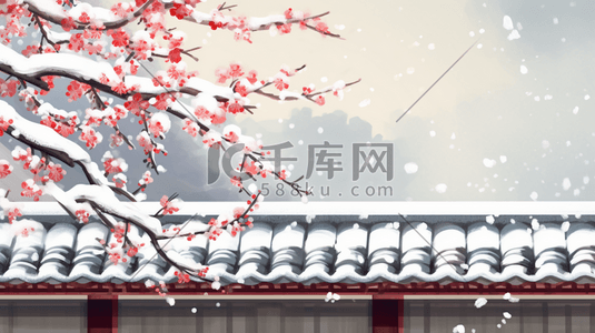 中国风古典围墙外的梅花插画3