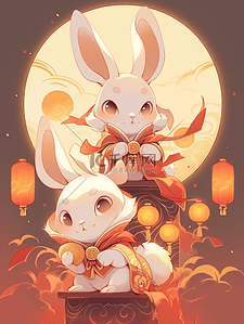 中秋节插画月亮和兔子