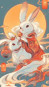 中秋节插画月亮和兔子