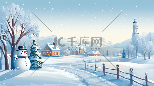 冬季田野自然风景插画23