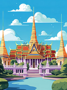 泰国的建筑插画图片_蓝天下的泰国大皇宫12
