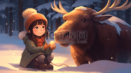 冬季森林里的驯鹿插画9