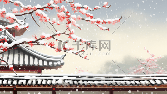 中国风古典围墙外的梅花插画11