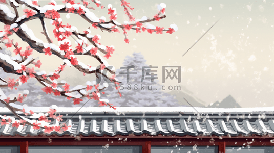 中国风古典围墙外的梅花插画12