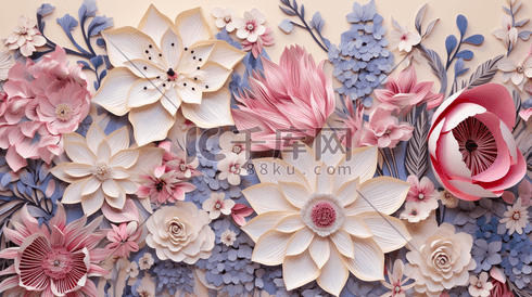彩色剪纸风花团锦簇的花朵插画22