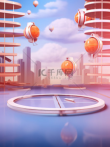 橙色电商插画图片_电商促销双11活动城市海报17