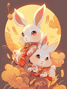 玉兔送豪礼插画图片_中秋节插画月亮和兔子