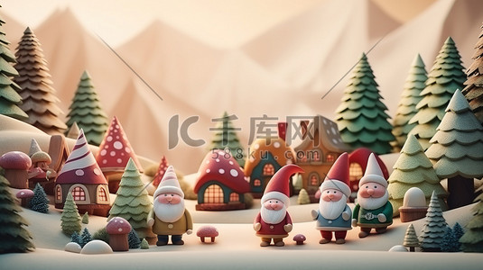 雪花装饰插画图片_圣诞节圣诞老人节日装饰景观12