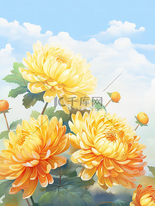 御马清香插画图片_金秋重阳节盛开的菊花1