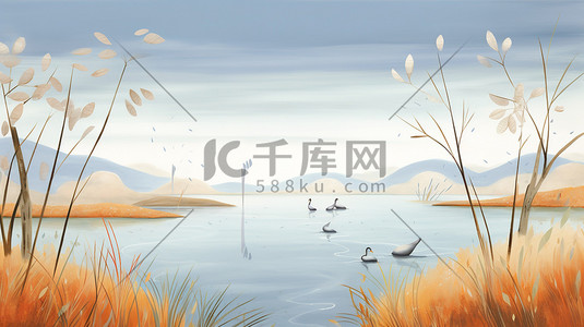 秋天的湖边小草飞鸟4