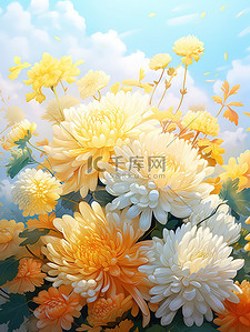 御马清香插画图片_金秋重阳节盛开的菊花10