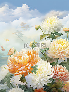 清香薄荷叶插画图片_金秋重阳节盛开的菊花14