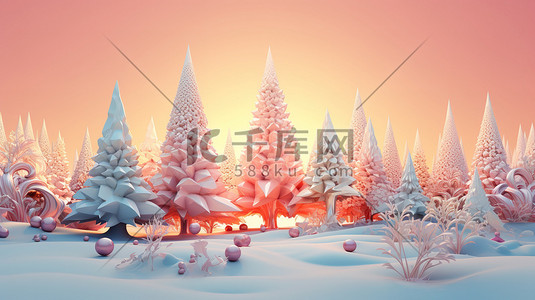 节日圣诞树插画图片_浅粉色节日圣诞树3