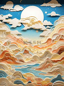 中国风浮雕立体风景插画9