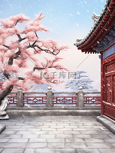 中国古建筑红墙青瓦雪景4