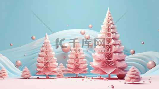 节日圣诞树插画图片_浅粉色节日圣诞树11