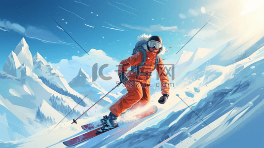 现代感冬季登山滑雪动漫插画12