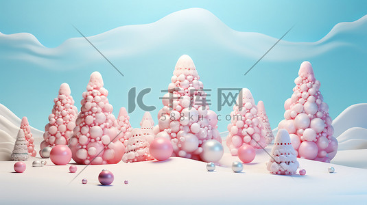 节日圣诞树插画图片_浅粉色节日圣诞树6