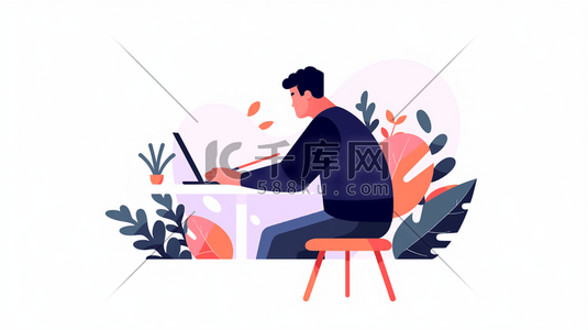 男士矢量插画图片_坐在书桌旁工作的男士插画18