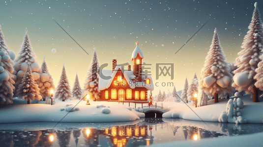 圣诞树梦幻雪花插画图片_圣诞节梦幻圣诞树冬季雪景插画7