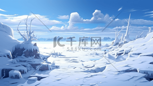 冬日冰川海洋唯美雪景插画2