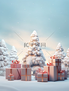 雪花装饰插画图片_圣诞树雪和礼物节日装饰12