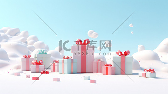 冬天圣诞雪地的礼物盒4