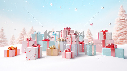 冬天圣诞雪地的礼物盒16