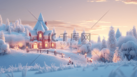 圣诞节梦幻圣诞树冬季雪景插画22