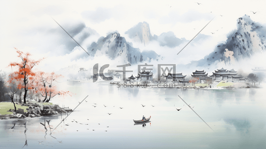 中国古典唯美山水风景插画4