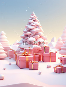 雪花装饰插画图片_圣诞树雪和礼物节日装饰20