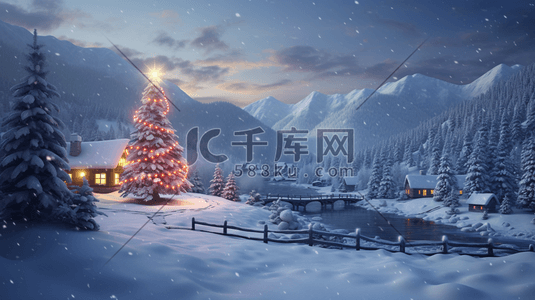 圣诞节梦幻圣诞树冬季雪景插画18