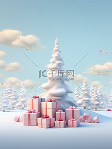圣诞树雪和礼物节日装饰11