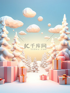 雪花装饰插画图片_圣诞树雪和礼物节日装饰2