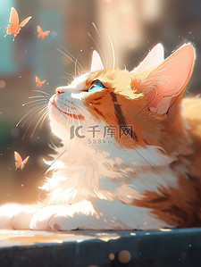 可爱卡通小猫插画图片_可爱的小猫和蝴蝶玩耍5