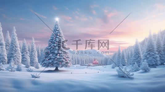 冬日树木插画图片_圣诞节梦幻圣诞树冬季雪景插画15