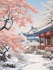 中国古建筑红墙青瓦雪景14