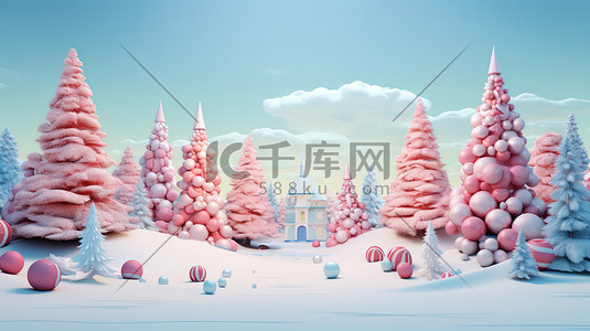 节日圣诞树插画图片_浅粉色节日圣诞树7