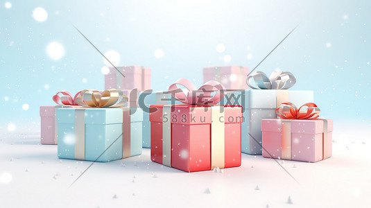 冬天圣诞雪地的礼物盒1