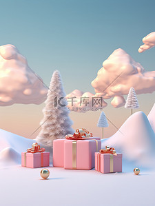 雪花装饰插画图片_圣诞树雪和礼物节日装饰18