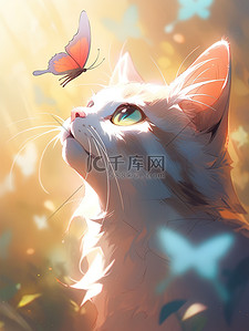 卡通可爱的小猫插画图片_可爱的小猫和蝴蝶玩耍12