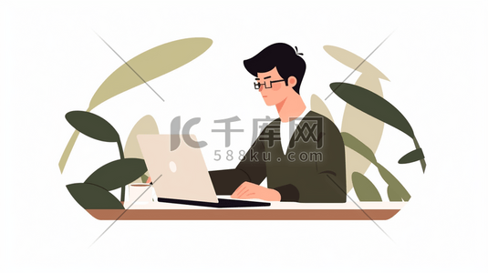 男士矢量插画图片_坐在书桌旁工作的男士插画17