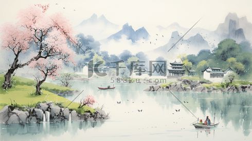 中国古典唯美山水风景插画48