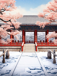 中国古建筑红墙青瓦雪景6