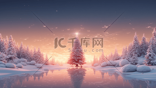 圣诞树梦幻雪花插画图片_圣诞节梦幻圣诞树冬季雪景插画16