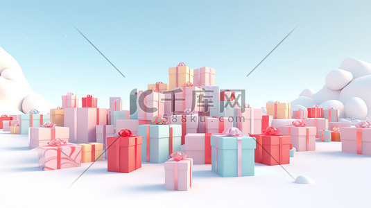 圣诞盒礼物插画图片_冬天圣诞雪地的礼物盒18